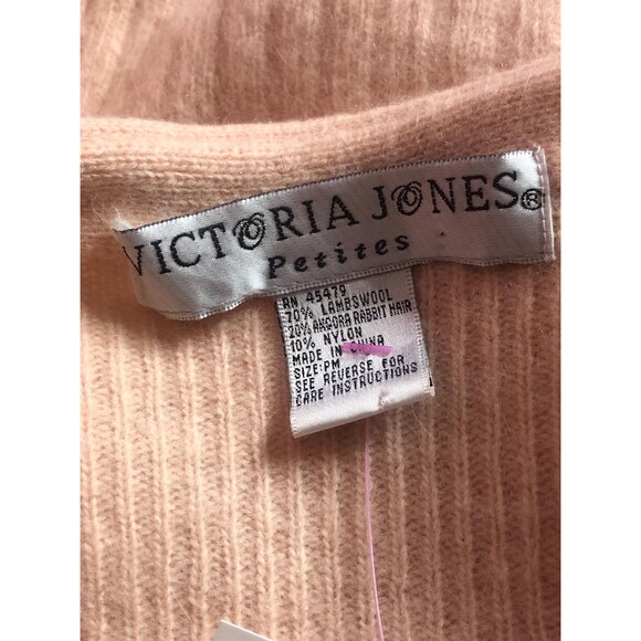 1980-90s Victoria Jones Pink LAMBSWOOL ANGORA Blend CARDIGAN W/Shell Buttons S-M - Picture 10 of 10